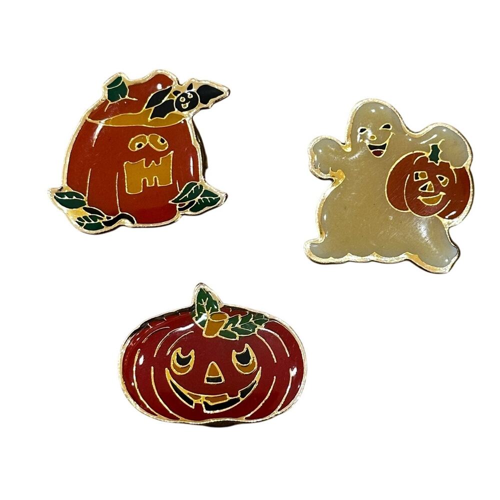 Vintage Halloween Enamel Jack-o’-lantern Ghost Pumpkin Button Covers